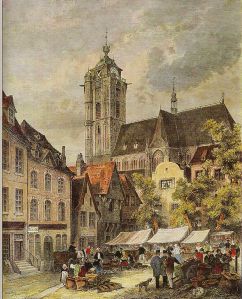 Marketplace in Duisburg by Theodor Weber, 1850, Public Domain via Wikimedia Commons