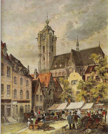 Marketplace in Duisburg by Theodor Weber, 1850, Public Domain via Wikimedia Commons