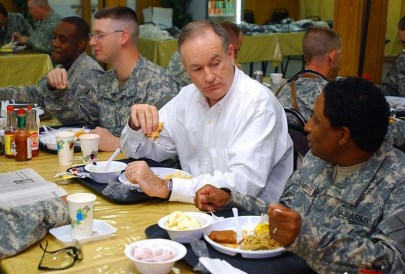 Bill O'Reilly dining with troops, image public domain via Wikimedia Commons