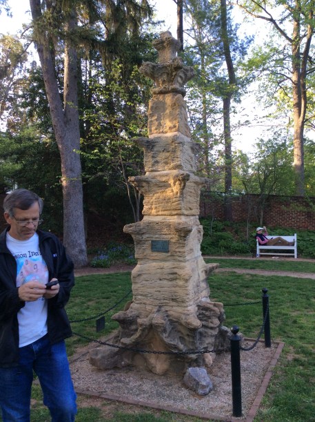 A pinnacle of Merton College Chapel tower, erected 1451, in the gardens at University of Virginia, 2015 Amy Cools