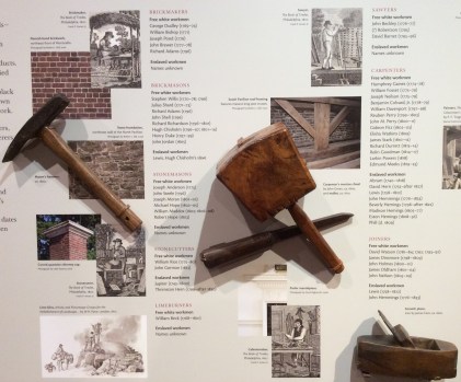 Tools like these would have been used in the building of Monticello, on display at the visitor center museum, 2015 by Amy Cools