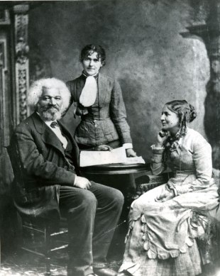 Frederick Douglass with his second wife Helen Pitts and her sister Eva, public domain via Wikimedia Commons