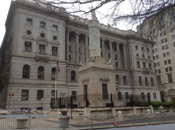 Battle Monument at E. Fayette and N. Calvert, Baltimore MD, photo 2016 by Amy Cools