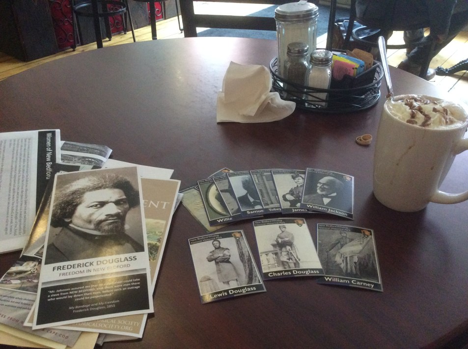 Cafe Mocha at Tia Maria's with Frederick Douglass tour materials, New Bedford MA