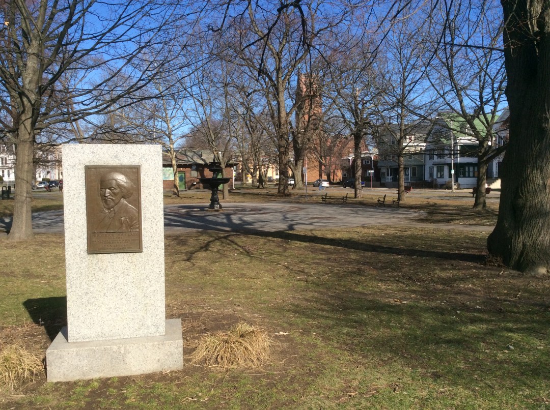 Frederick Douglass Memorial across from the gazebo in Lynn Commons