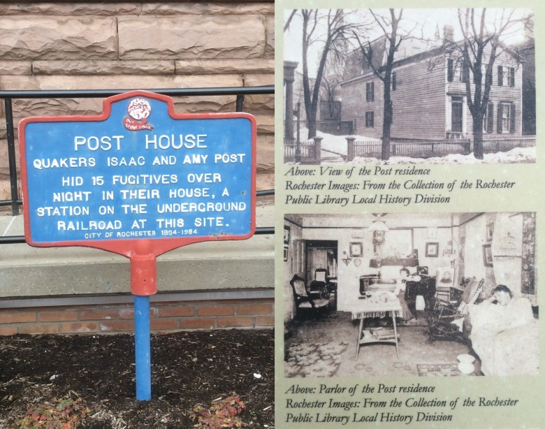 Historical Marker and plaque for site of Amy and Isaac Post's house, Rochester NY, 2016 by Amy Cools
