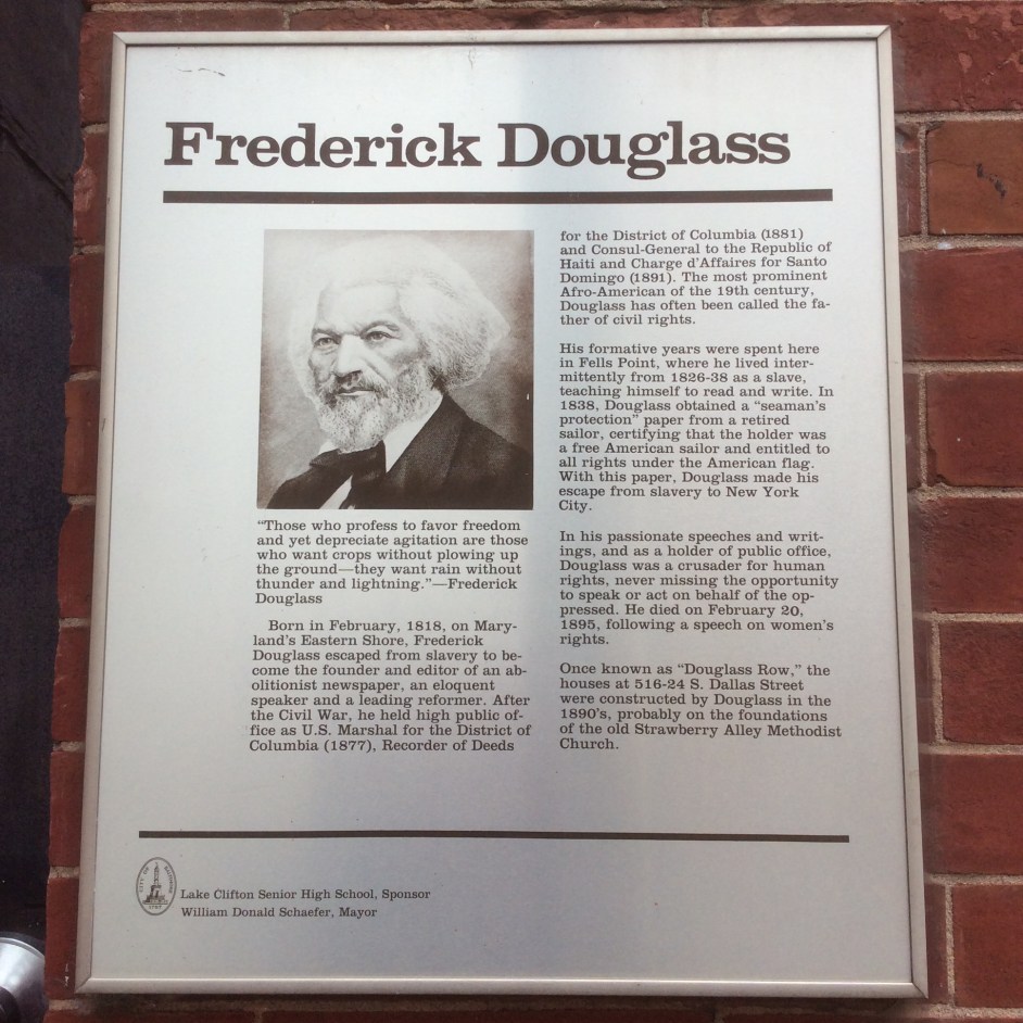 Historical Plaque at Douglass Place, Fell's Pt Baltimore, photo 2016 by Amy Cools