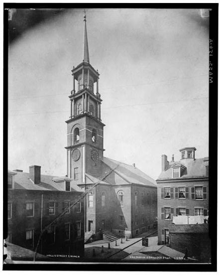 Hollis Street Church from the northeast, 1870, image public domain via Library of Congress