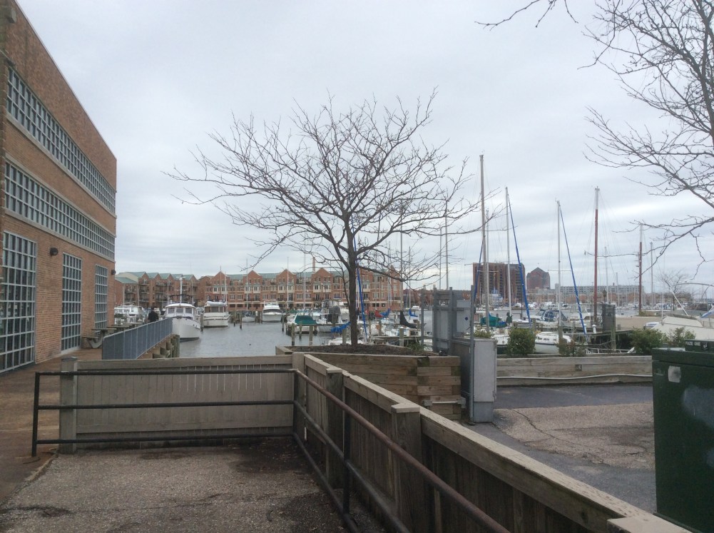 Lancaster St, end where Gardiner's and Meacham's shipyards used to be, Fell's Point, Baltimore MD, photo 2016 by Amy Cools