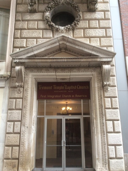Tremont Temple doorway, 'First Integrated Church in America'
