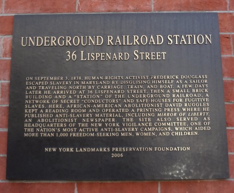 David Ruggles House Plaque at 36 Lispenard, photo credit Steven E. Greer, used by permission