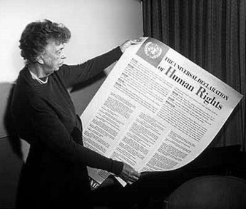 Eleanor Roosevelt and Human Rights Declaration, public domain via Wikimedia Commons