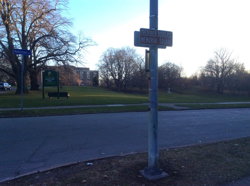 Frederick Douglass Memorial Square at Highland Park, at South Ave and Robinson Drive