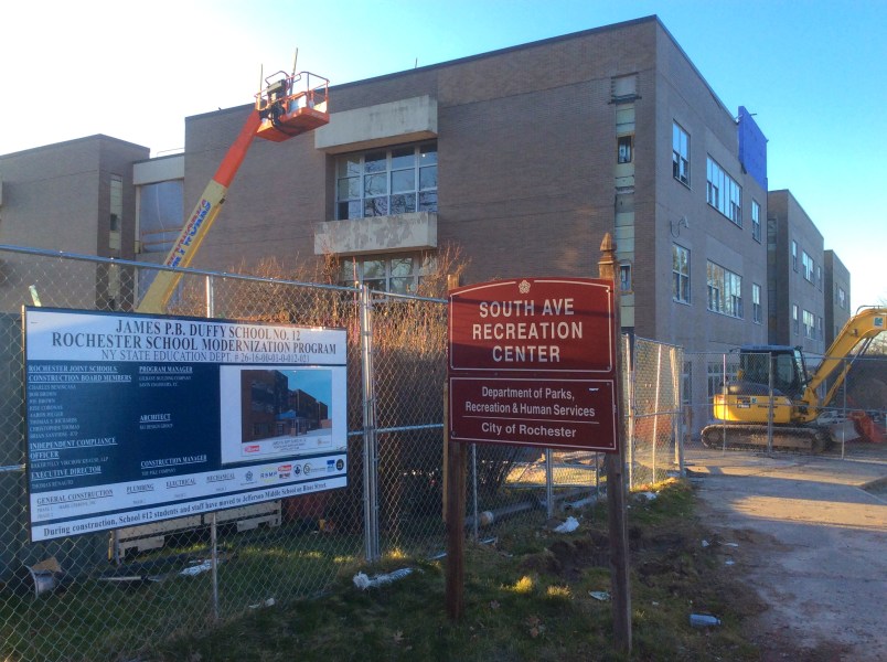 James P. Duffy School at site of Frederick Douglass Rochester farm home, under construction