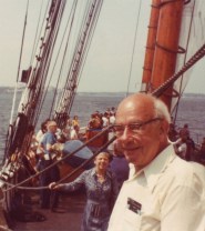 WVO Quine on the Bluenose II in Halifax, Nova Scotia, photo courtesy of Douglas Quine (cropped)