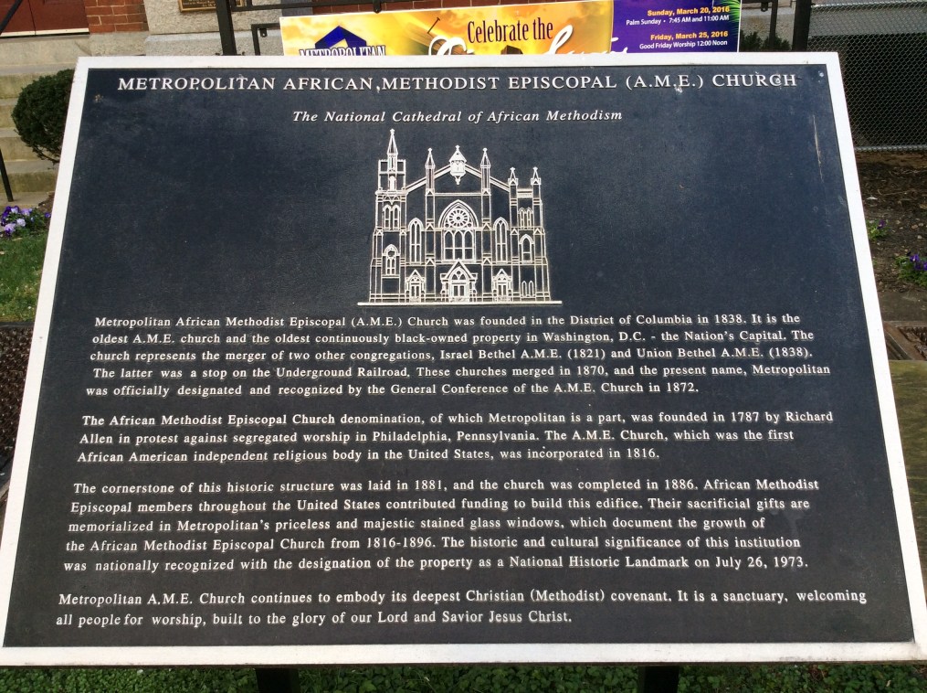 Metropolitan A.M.E. Church sign, Washington D.C. photo 2016 by Amy Cools