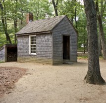 Replica of Thoreau's cabin near Walden Pond, Rhythmic Quietude, Creative Commons BY-SA 3.0 via Wikimedia Commons, cropped