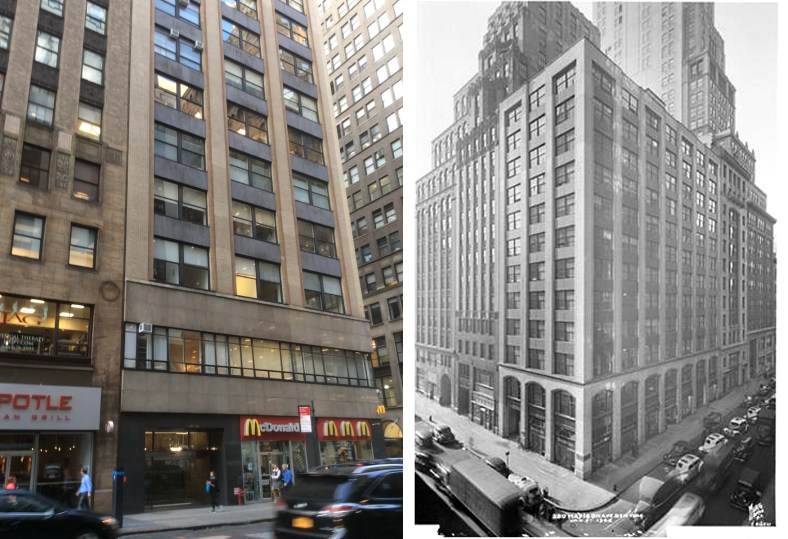  280 Madison Ave, Manhattan NYC, 2016 Amy Cools, and as it was in 1945 by Wurts Bros, courtesy of the Museum of the City of New York