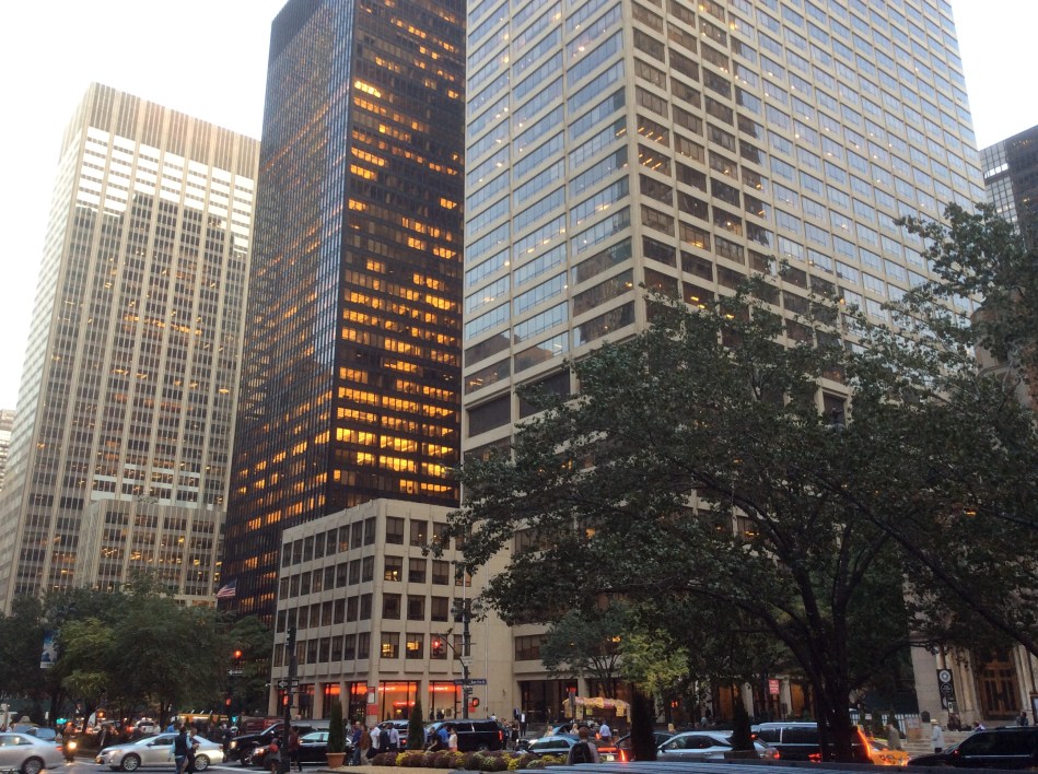 The Ambassador Hotel once stood where this plain office building does now, across E. 51st from St. Bart's at Park Ave.