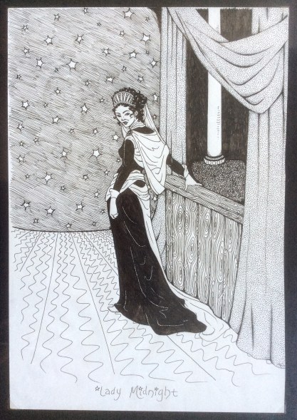 My illustration of Leonard Cohen's Lady Midnight, from about 1997 - 1998