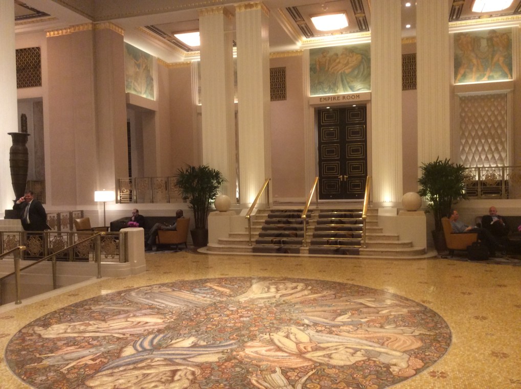 The front lobby of the Waldorf-Astoria. I snapped this photo in a brief moment between the stream of guests elegantly attired to attend some special event
