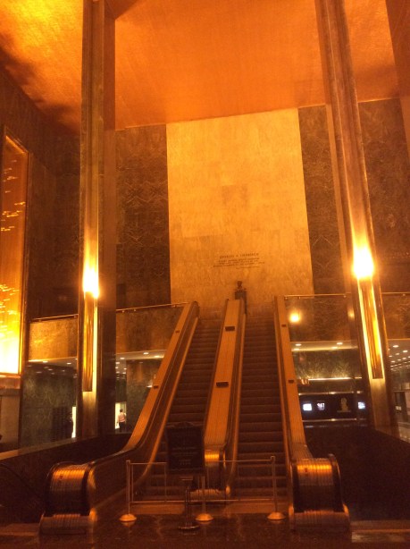 The Rockefeller Center's central escalator