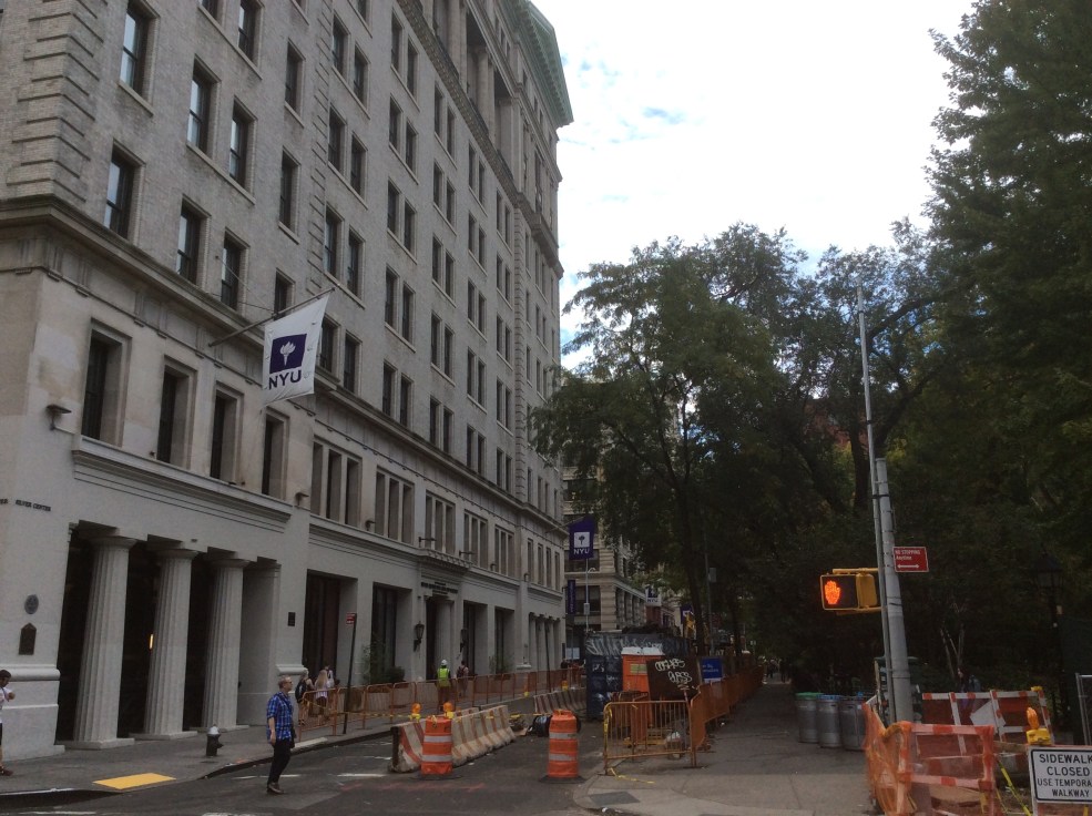 NYU's Silver Center at Washington Square Park, at the southeast corner of Waverly and University at the northeast corner of the park