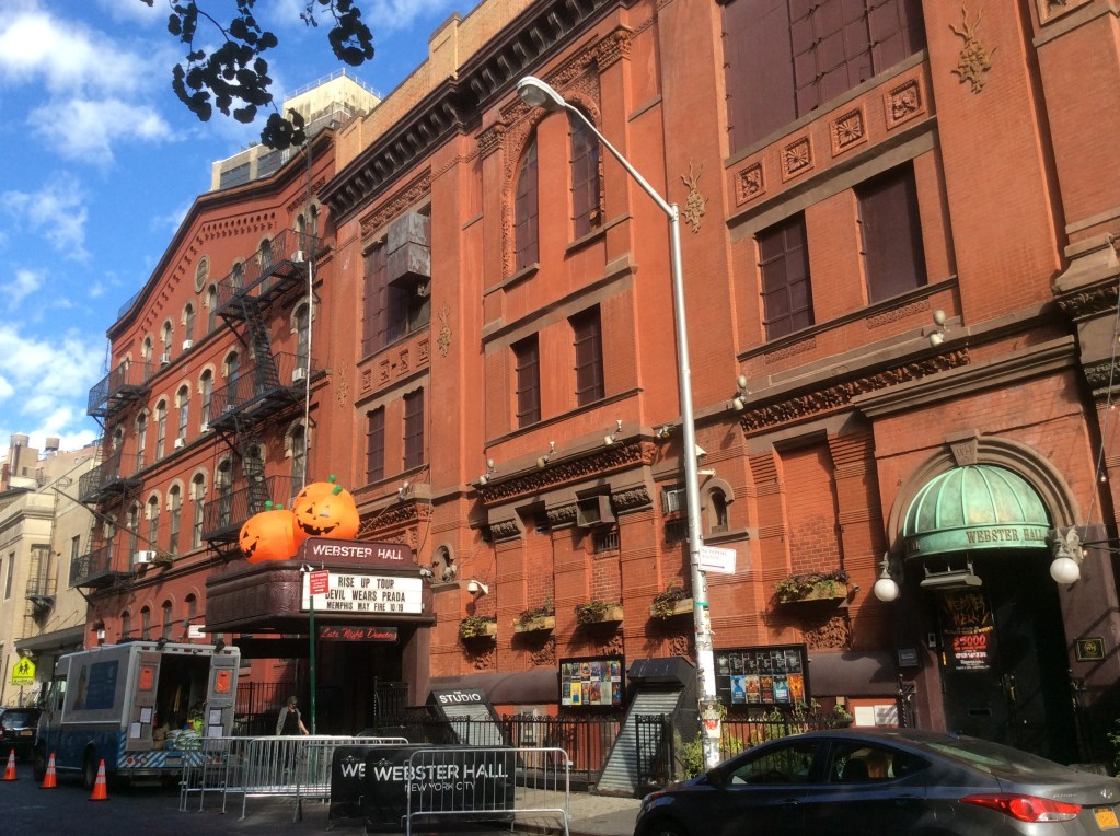 Webster Hall in October, festooned with pumpkin decorations, New York City