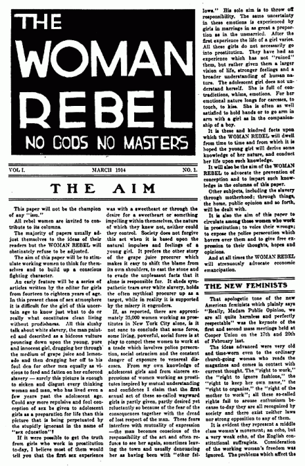 The Woman Rebel, First Edition, March 1914