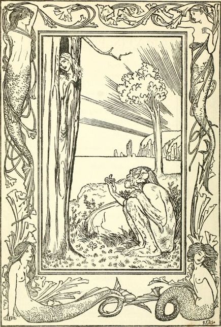 Caliban and Ariel, illustration for The Tempest by Robert Anning Bell, 1901, public domain via Wikimedia Commons