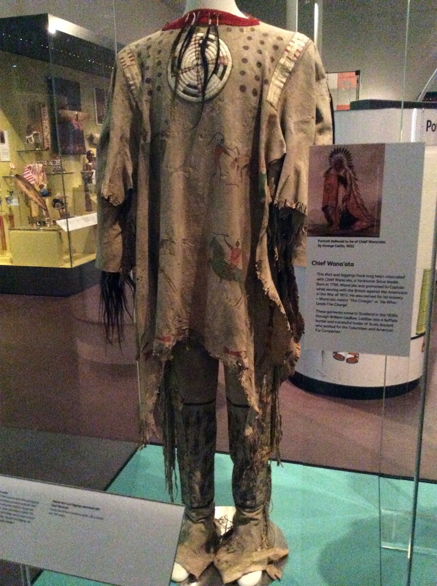 Chief Wana'ata of the Yantonai Sioux painted and hair trimmed shirt with leggings, National Museum of Scotland