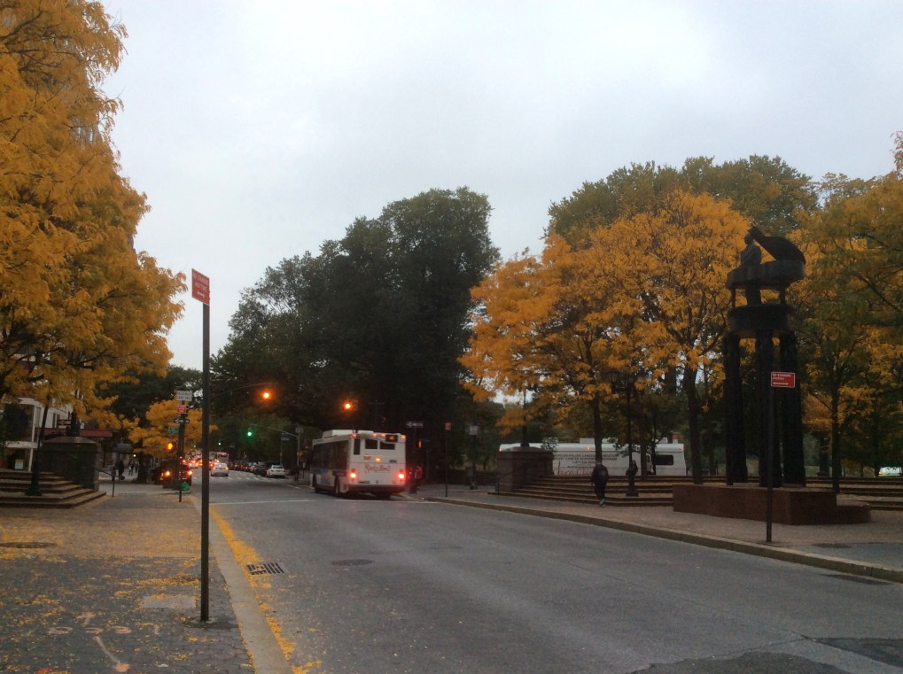 Duke Ellington Circle at 5th Ave and 110th St. Notice his statue on the tall pedestal to the right