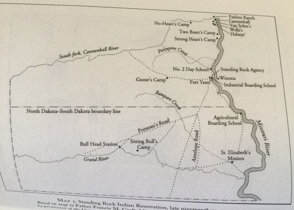 Late nineteenth century map showing the site of Sitting Bull's camp in Standing Rock, from the papers of Francis M. Craft, photo of book image 2017 Amy Cools