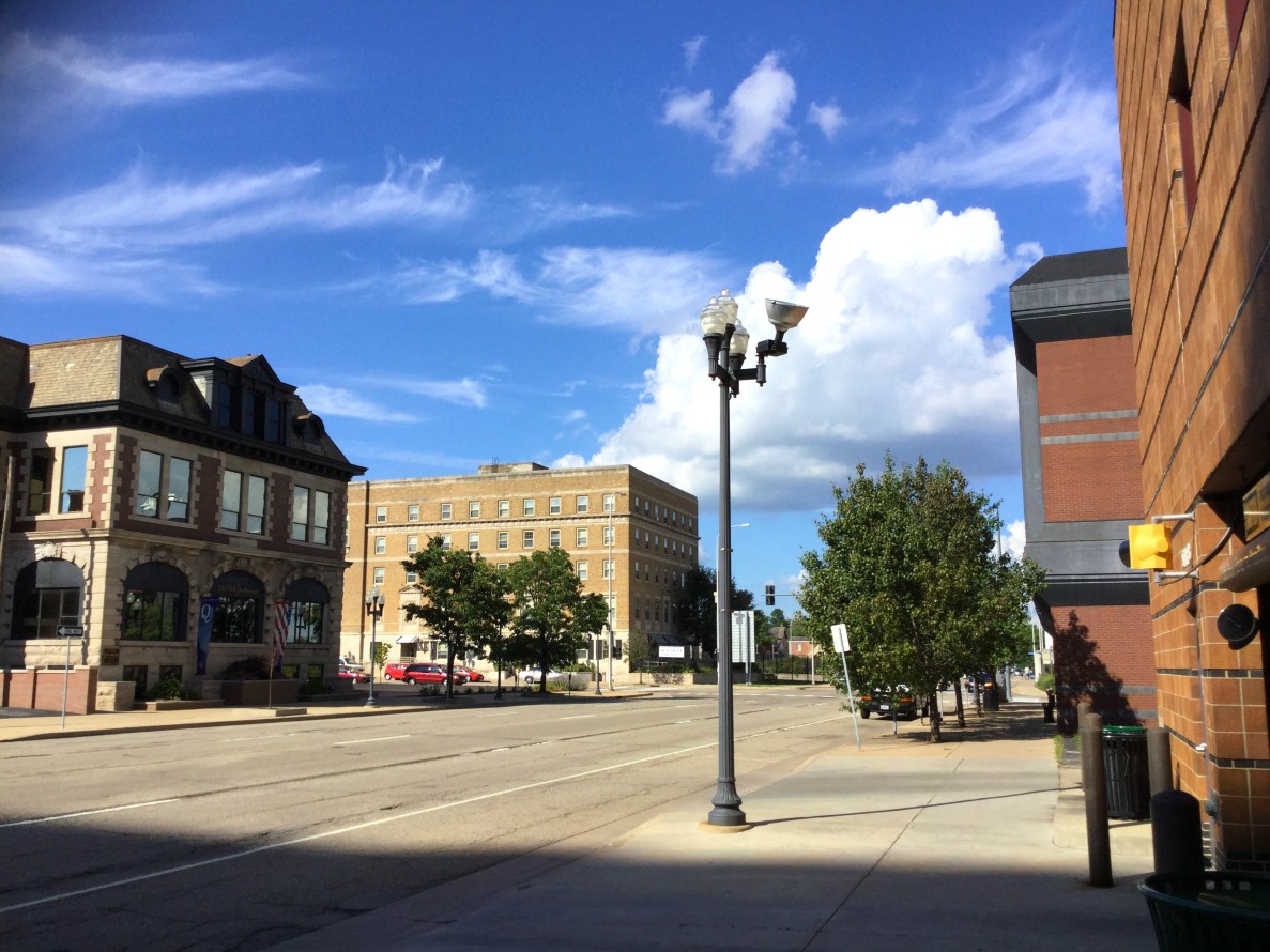 N Jefferson Ave between Hamilton &amp; Fayette, Ingersoll's house stood about where the 1st building on left does now 2017 Amy Cools